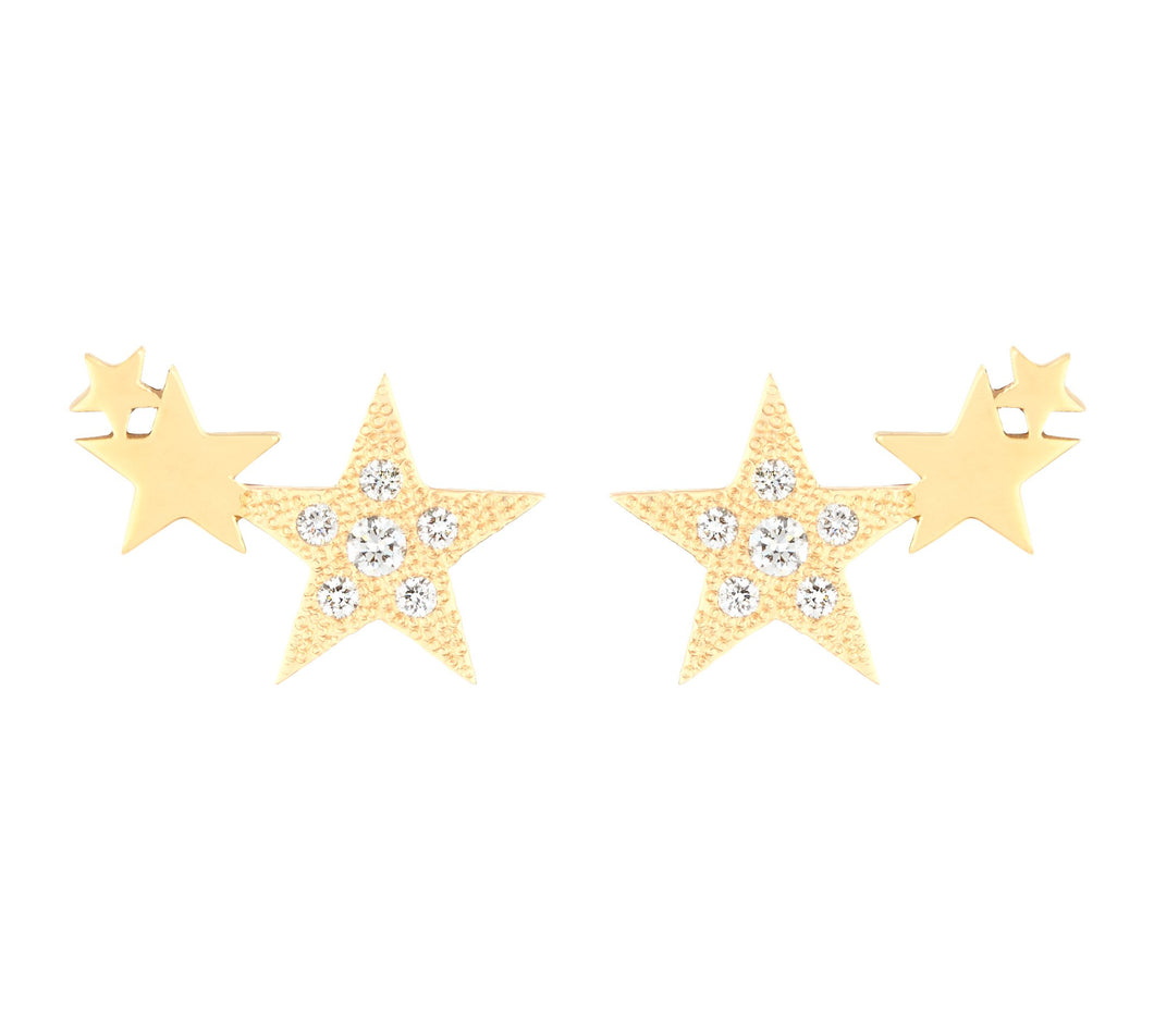 3 STARS STUDS WITH DIAMONDS - YELLOW GOLD
