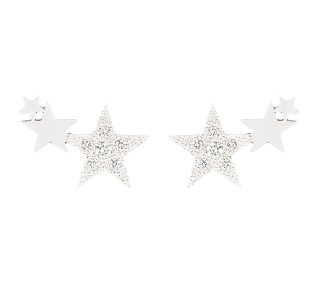 3 STARS STUDS WITH DIAMONDS - WHITE GOLD