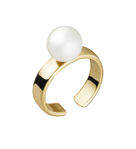 CUFF RING WITH PEARL - YELLOW GOLD