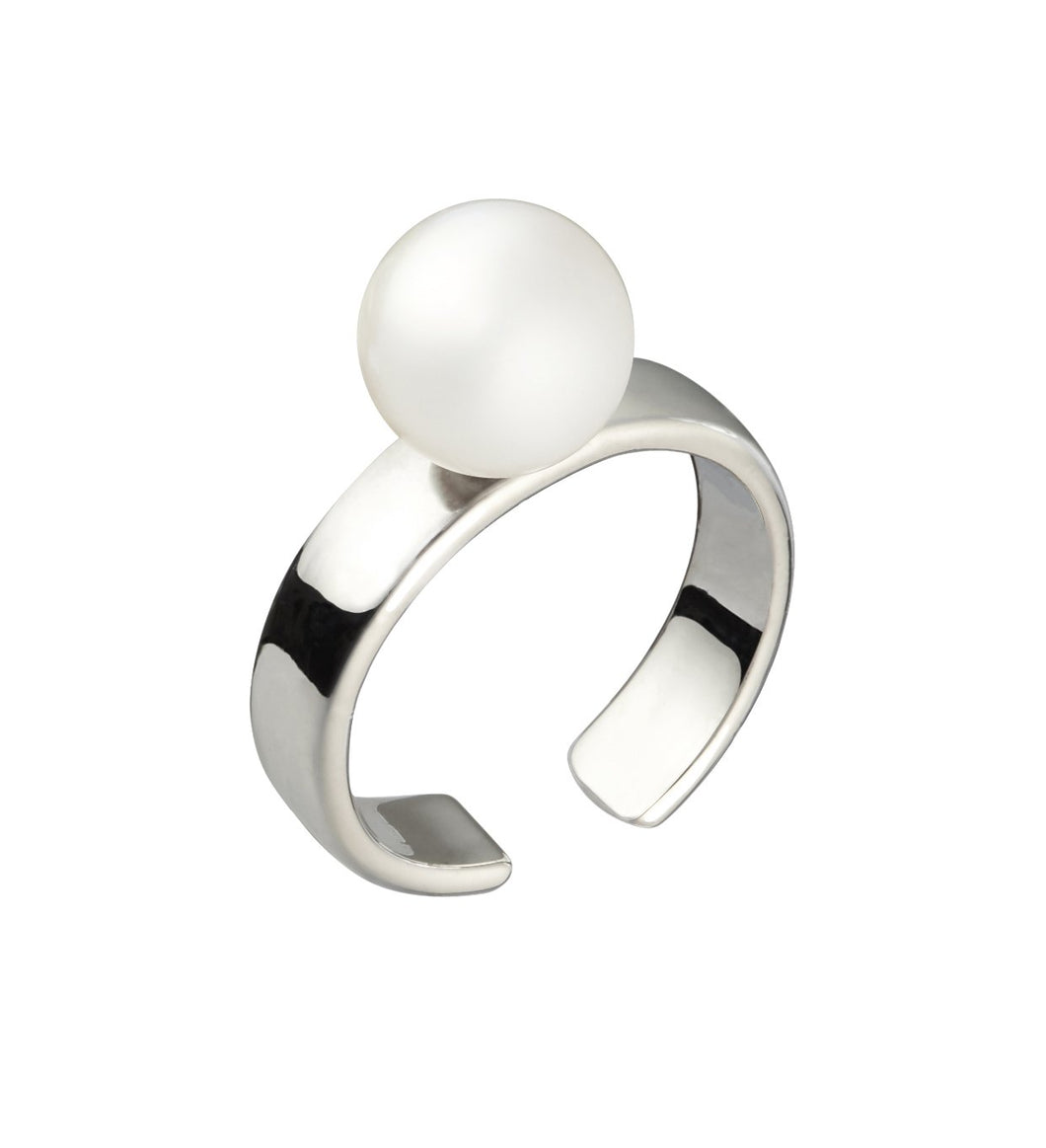 CUFF RING WITH PEARL - SILVER